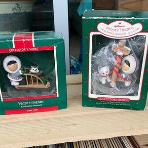 Hallmark Frosty Friends Ornaments with Green and Red Accents